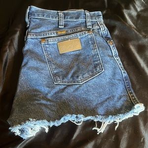 Dark blue wrangler high waisted jean shorts